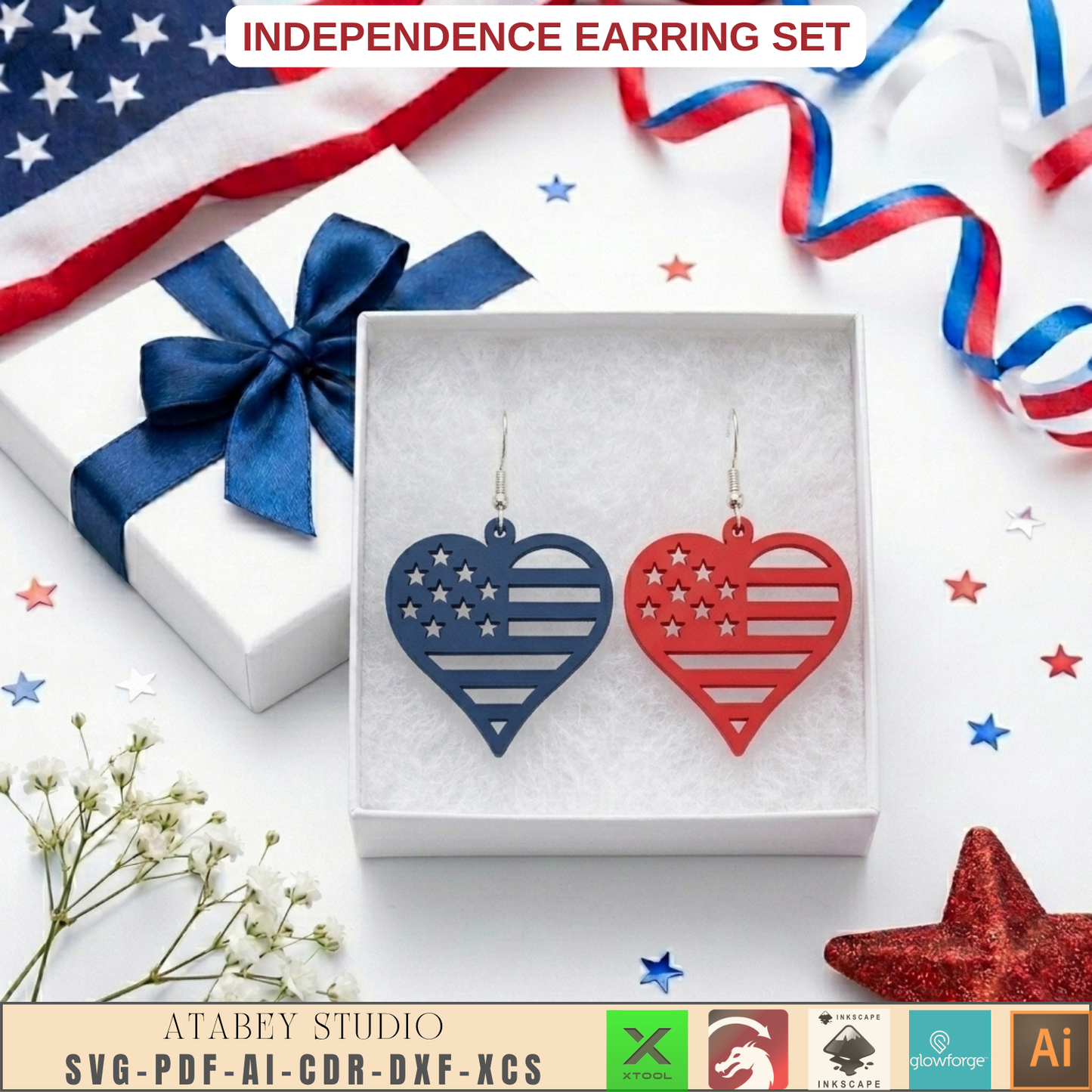 Patriotic Earring Laser Cut Template July Fourth Jewelry Design USA Flag Theme Veteran Gift