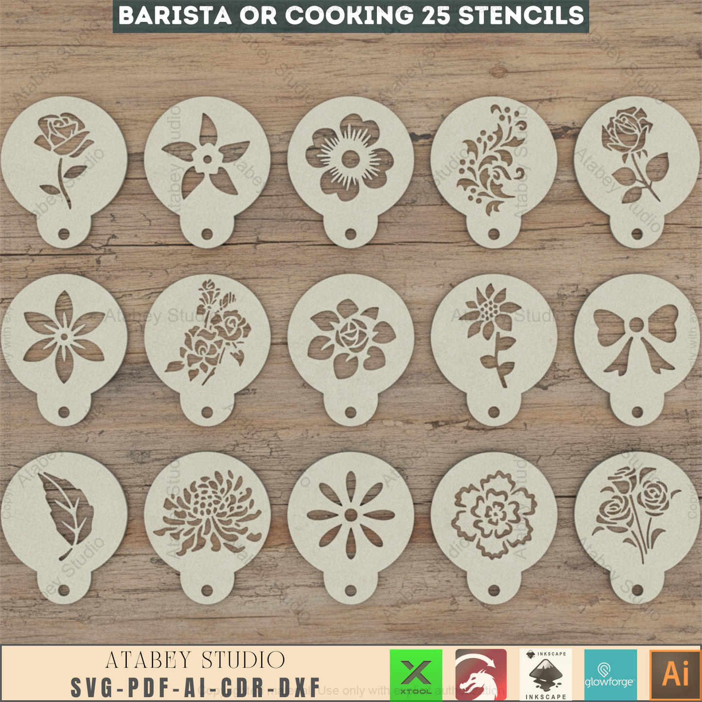 Professional Barista Stencil Set for Latte Art, Creative Kitchen Templates, DIY Coffee Design Patterns for Laser Cutting 955