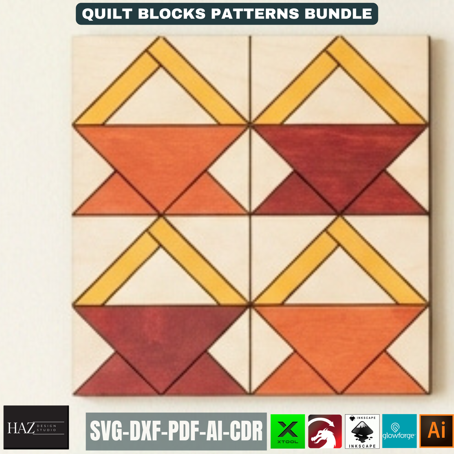 Geometric Barn Quilt Block Pattern Bundle, Wooden Wall Art Laser Cut Template, Modern Mosaic Home Decor 517