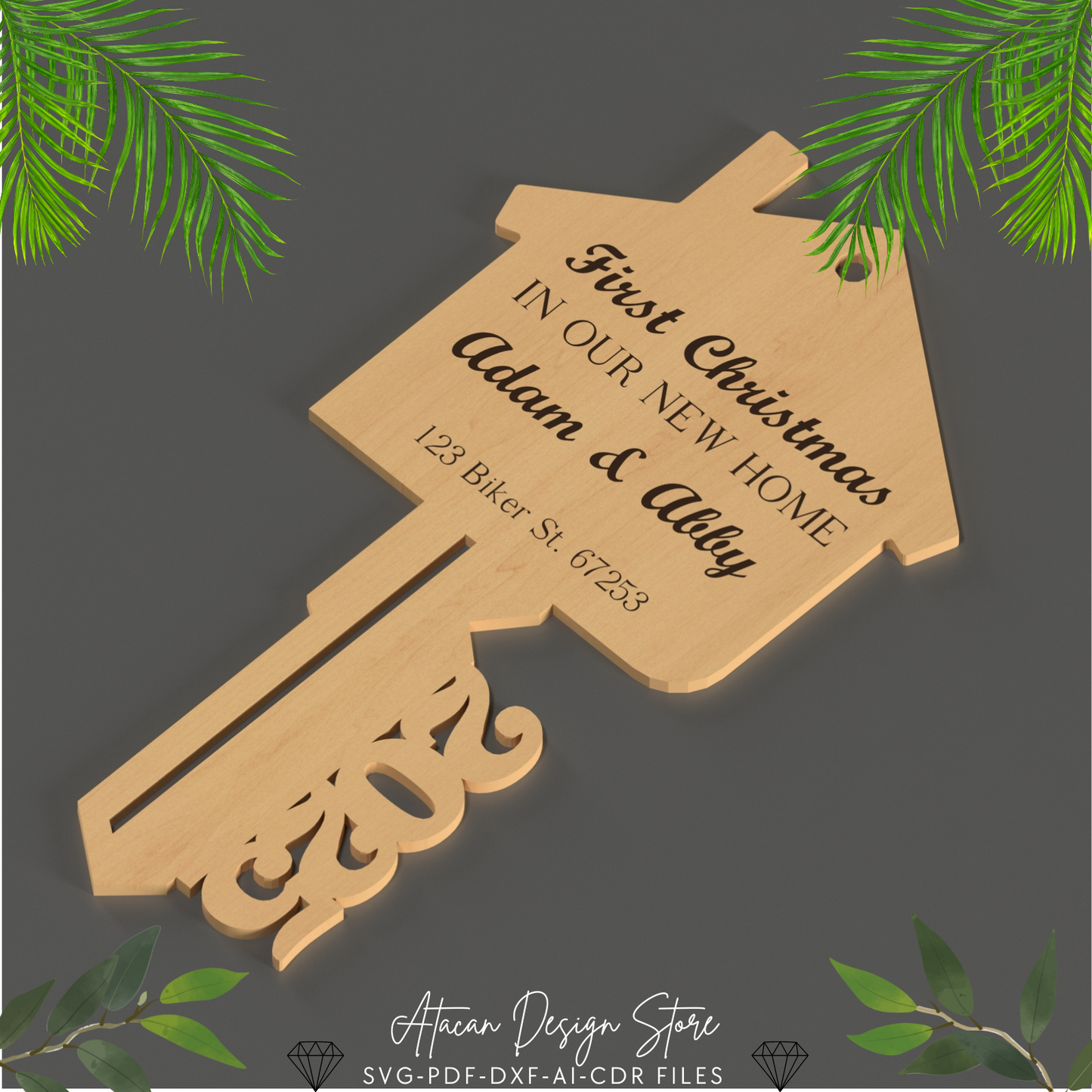 First Christmas in Our New Home Ornament 2025 - Personalized Key Shape Decoration - Custom New House Key Keepsake 668