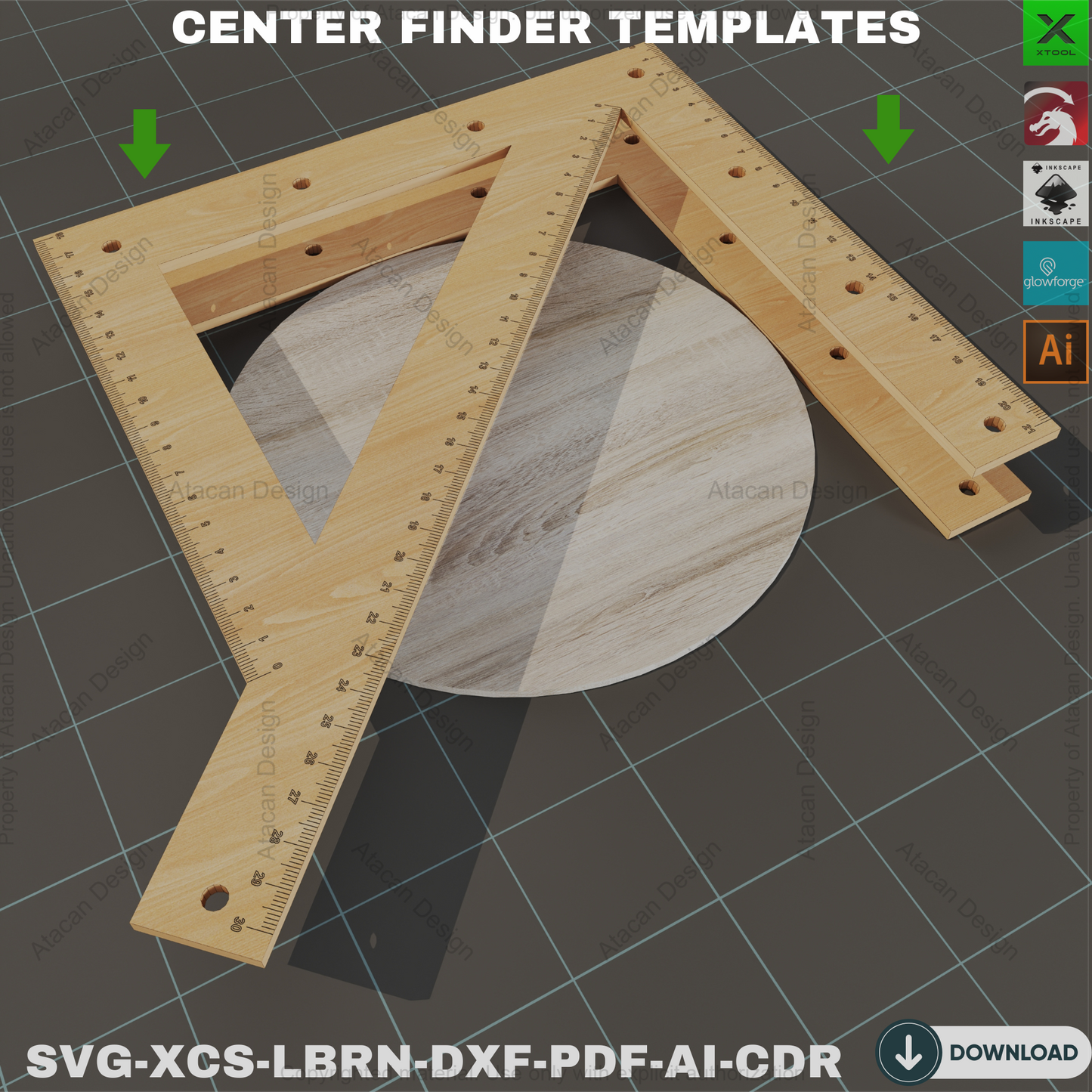 Laser Cut Center Finder Jig - Wood Template Files,Cross Ruler Tool - Laser Cut Centering Templates,Woodworking Center Jig 837