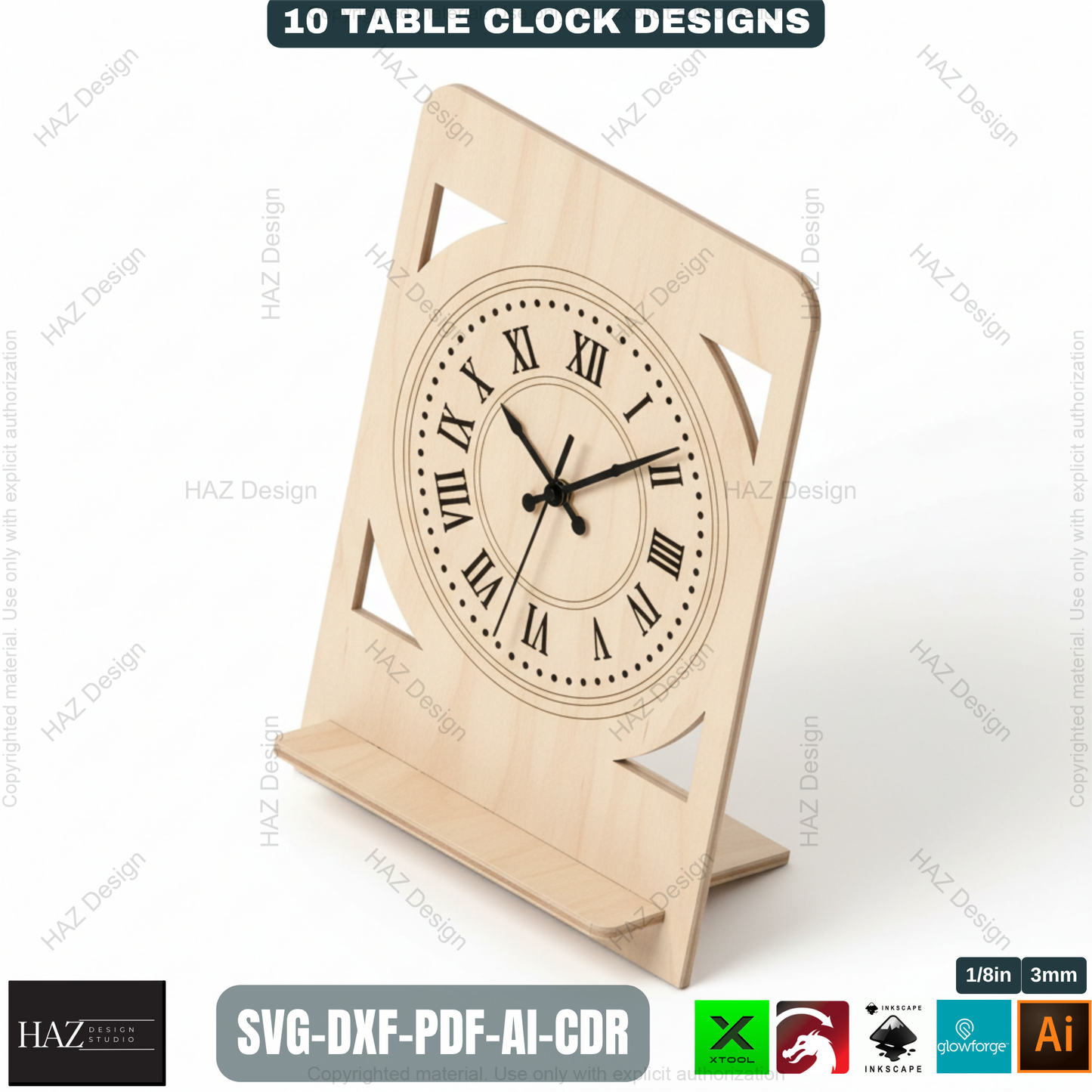 Modern Wooden Table Clocks Templates for Laser Cutting | 10 Unique Desk Clock Designs | Digital Download for CNC & Laser Engravers 497