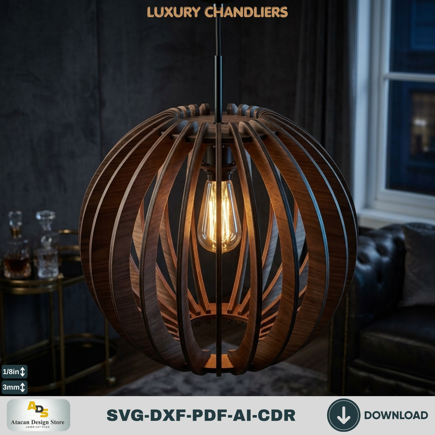 10 Wood Pendant Lamp Laser Cut Files Bundle, DIY Chandelier Shade Templates
