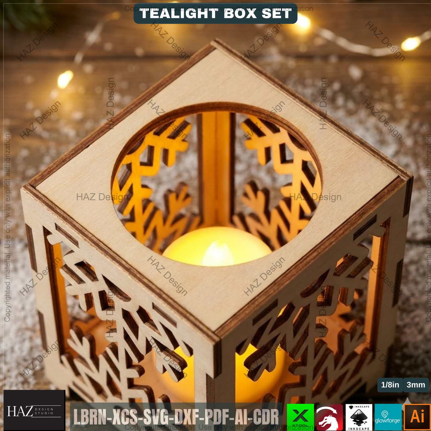 Tealight Holder Set Laser Cut Files, Christmas Candle Box Lantern, Tabletop Decor, Vector Templates 507