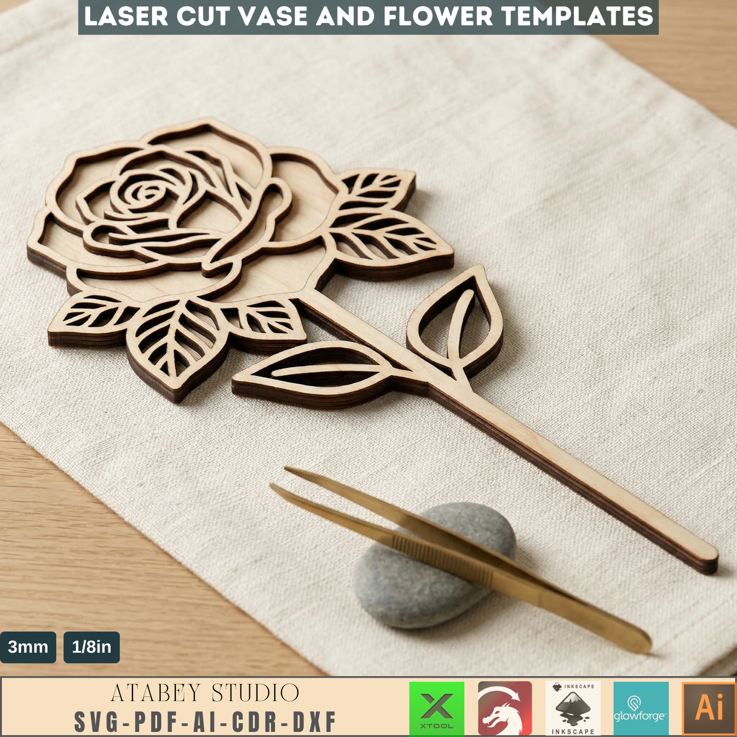Vases and Wildflower Templates, Layered Floral Table Decor Cutting Files, Wood Flower Bouquet 998