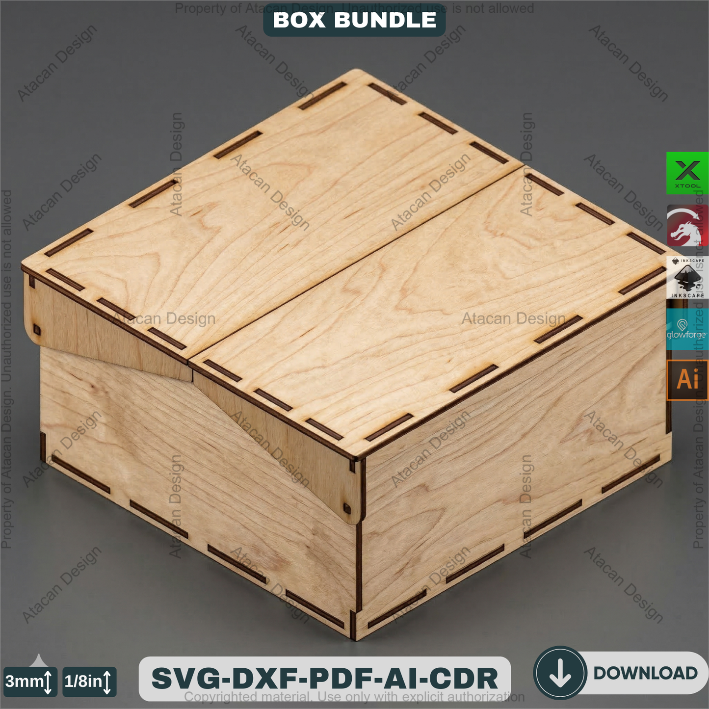 Laser Cut Wooden Storage Box Bundle Pattern Hinged Lid Keepsake Organizer Template 941