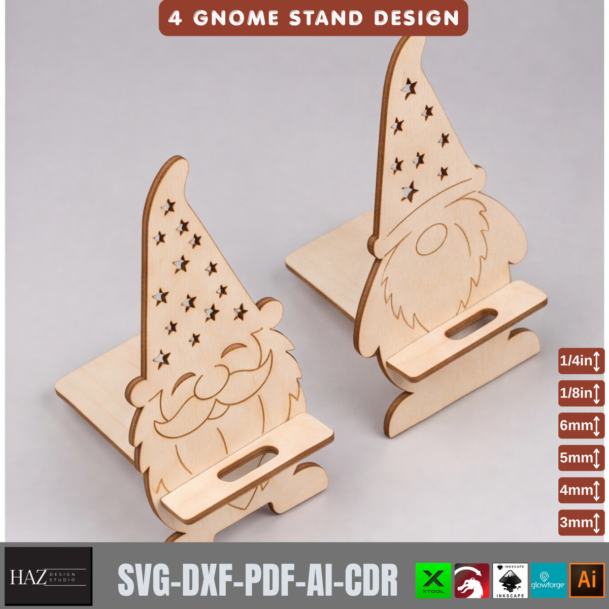 Wooden Gnome Phone Holder Laser Cut Template | 4 Holiday Stand Designs 573