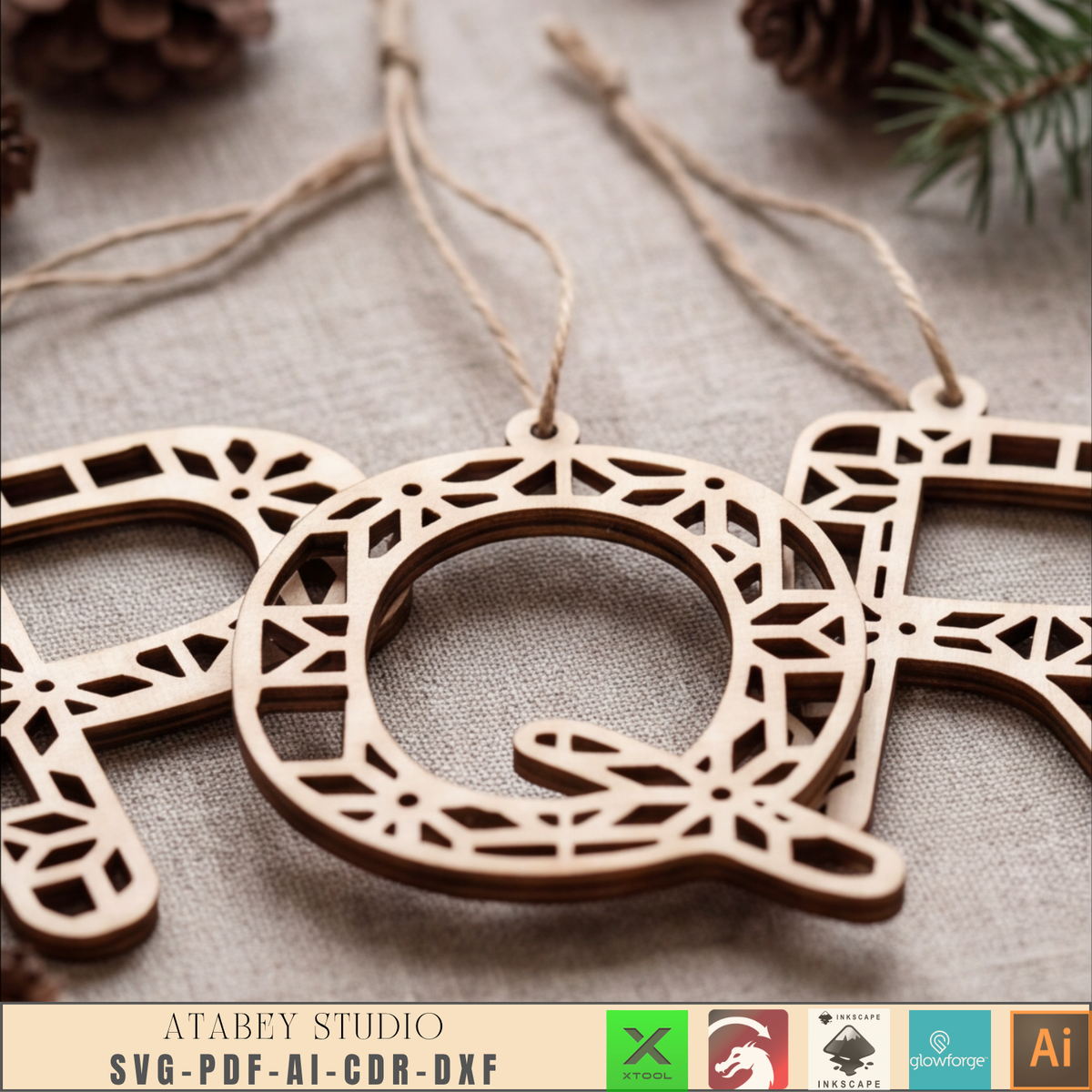 Wooden Alphabet Christmas Ornament Laser Cut File A-Z Letter Decor Laser Cut Templates 1036