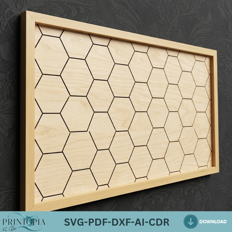 Geometric Wood Wall Art Laser Cut Files Herringbone Honeycomb Tile Patterns Frame Bundle