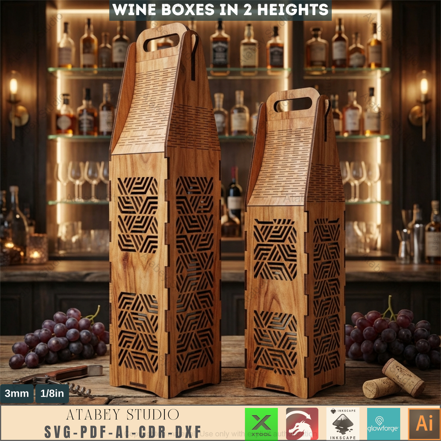 Laser Cut Wine Bottle Gift Box Bundle Wooden Wine Carrier with Handle DIY Elegant Wine Holder 986