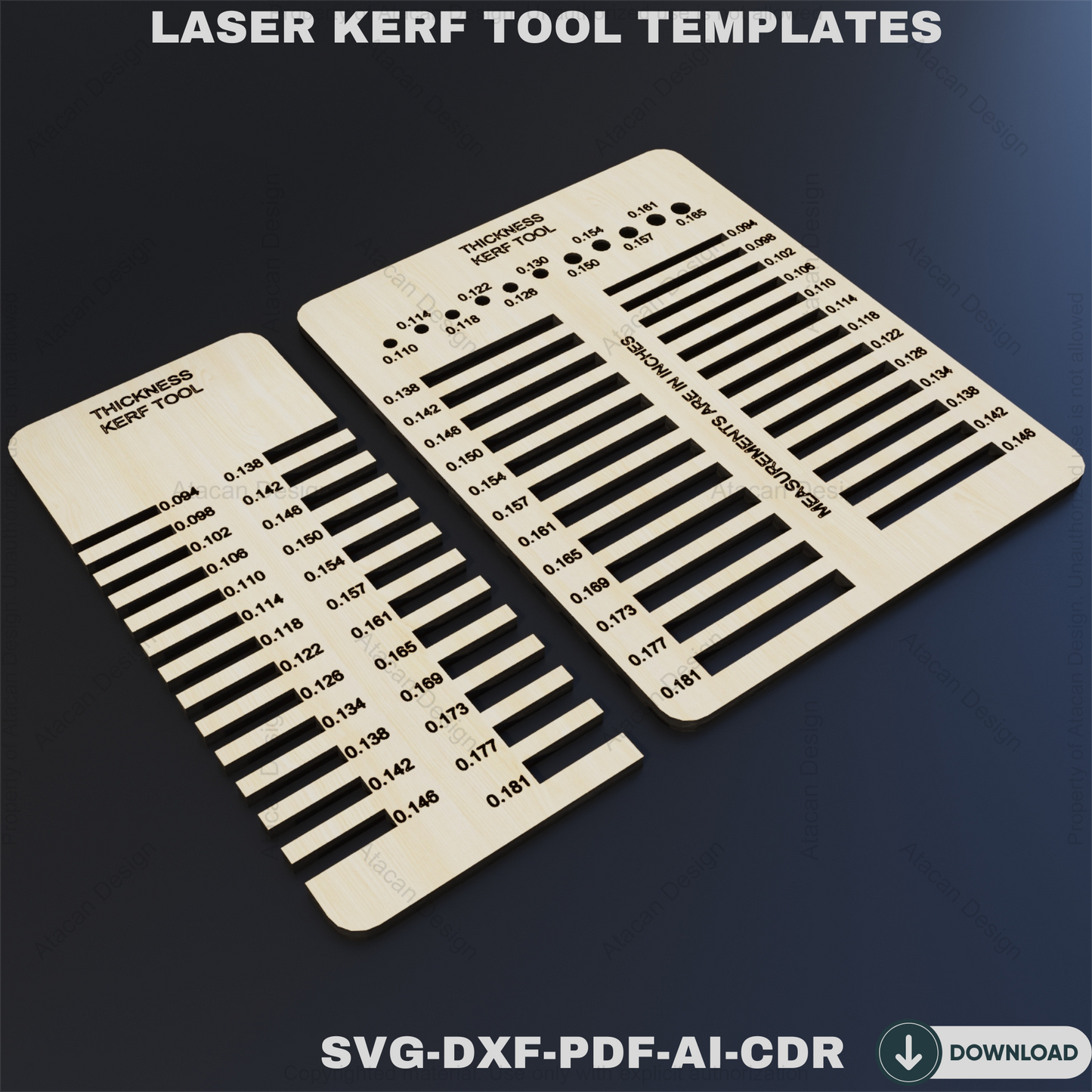 Material Thickness Kerf Tool  Precision Testing Guide for Laser Cutting Projects,Metric  Imperial Thickness Gauge, Kerf Measuring Tool 822