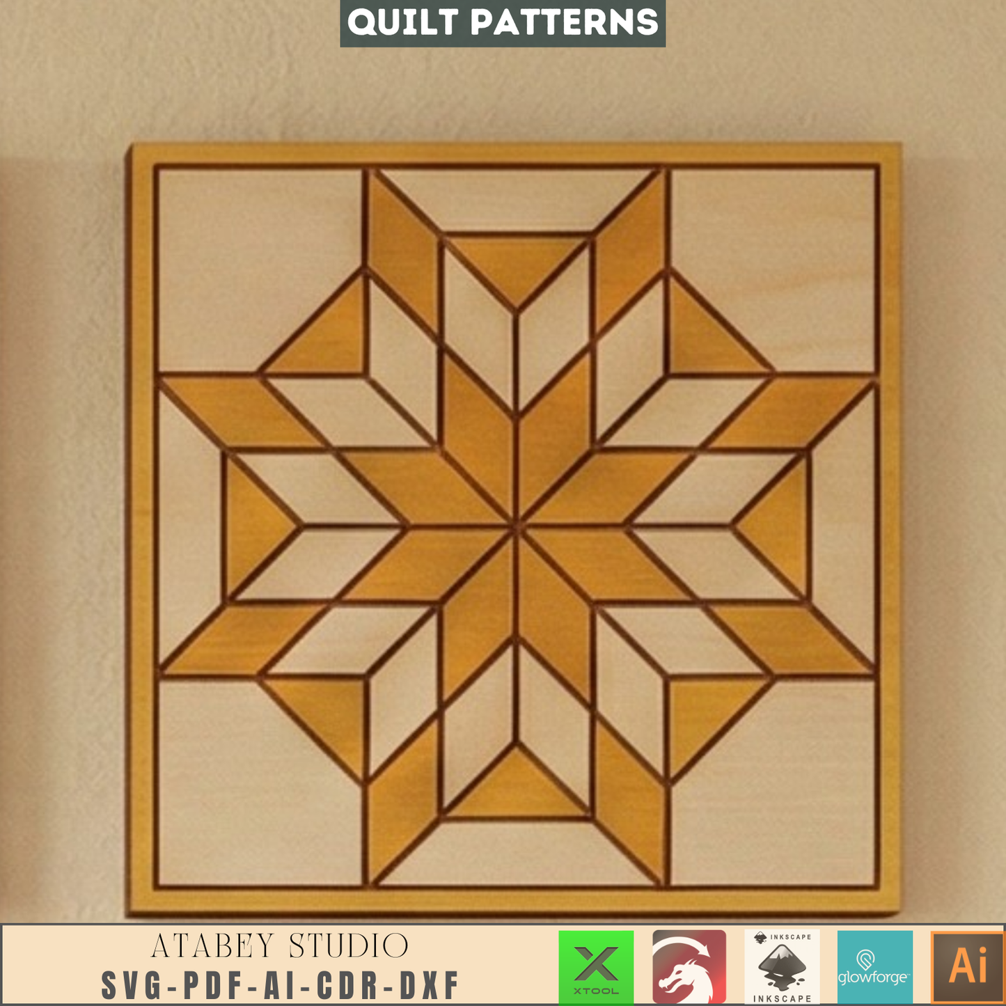 Barn Quilt Laser Cut Wood Wall Art Geometric Block Patterns Rustic Farmhouse Decor 989