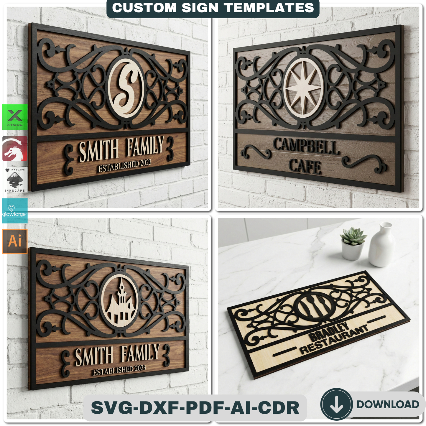 Customizable Frame Sign Board Templates for Laser Cutting | Personalize Cafe Restaurant & Home Decor Wall Art | Glowforge Xtool Ready 931