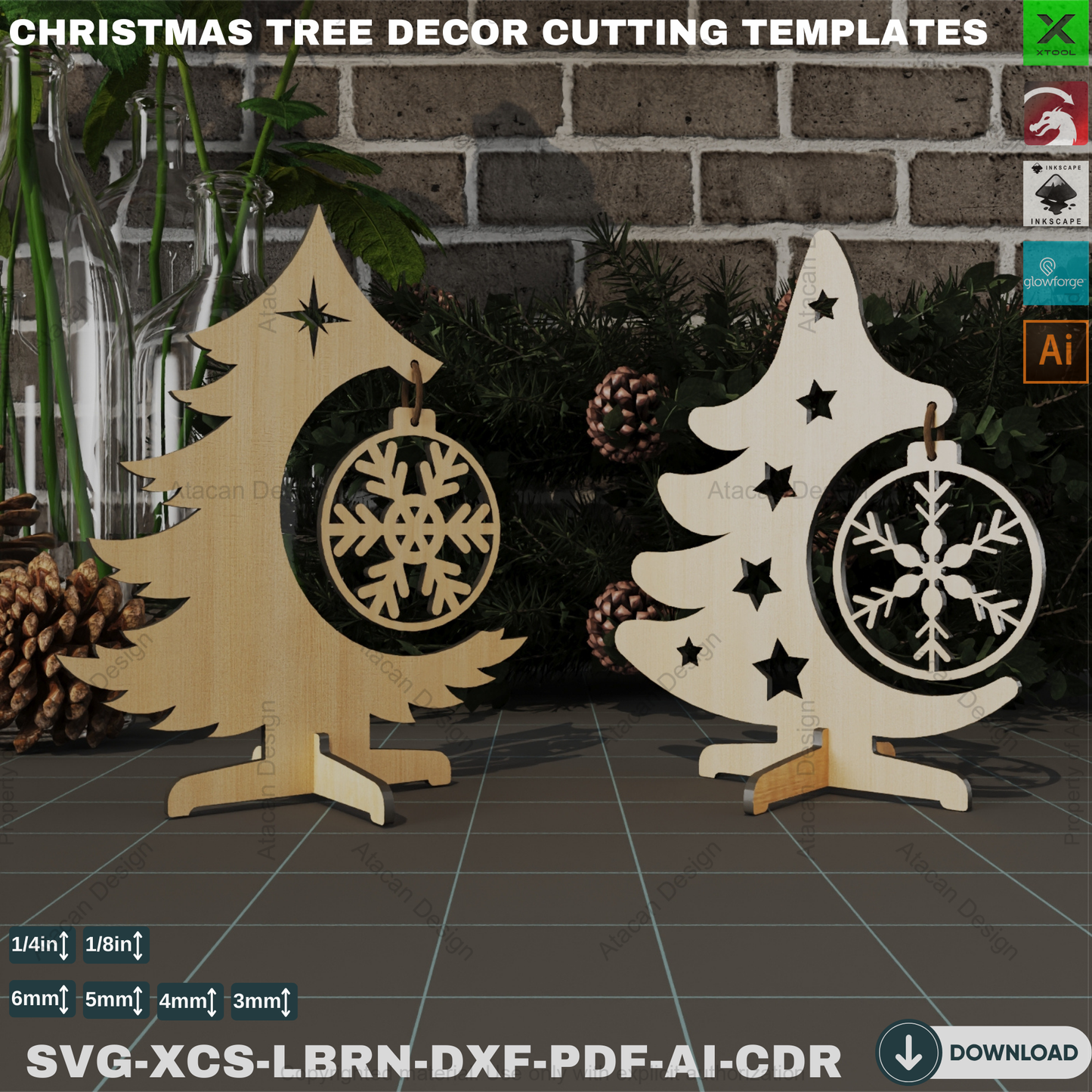 Standing Christmas Tree Files, Laser Cut Ornaments, Holiday Decor, Engraving Template,Laser Cut Decorative Wood Tree, Festive Ornaments,833