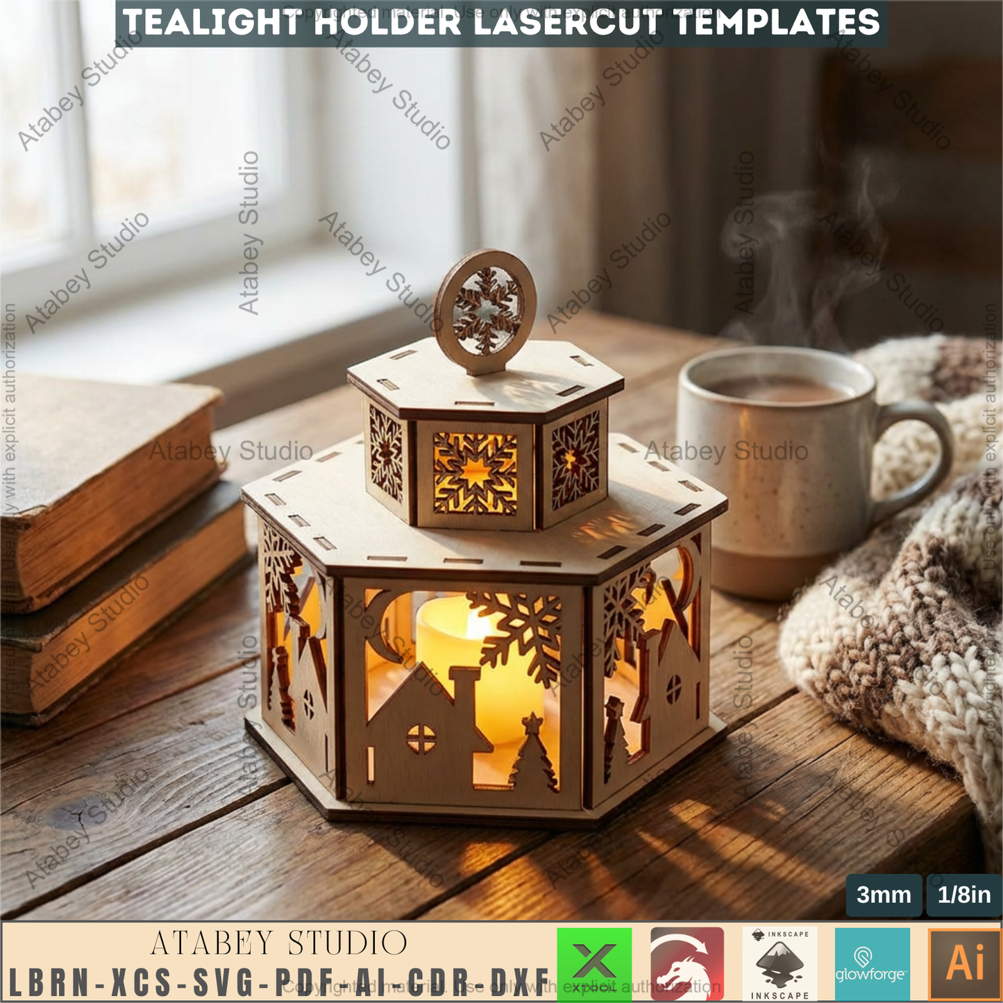 Christmas Tealight Holder Laser Cut Template Bundle | Wooden Lantern Decor | Holiday Table Display 975