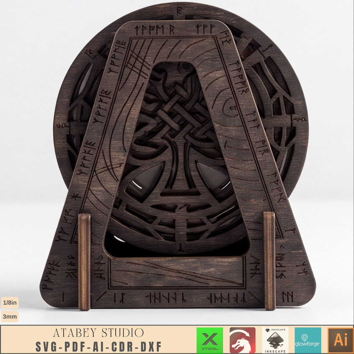 Norse Rune Poker Coasters Laser Cut File, Viking Drink Coaster Stand, Game Night Bar Gift for Him 1035
