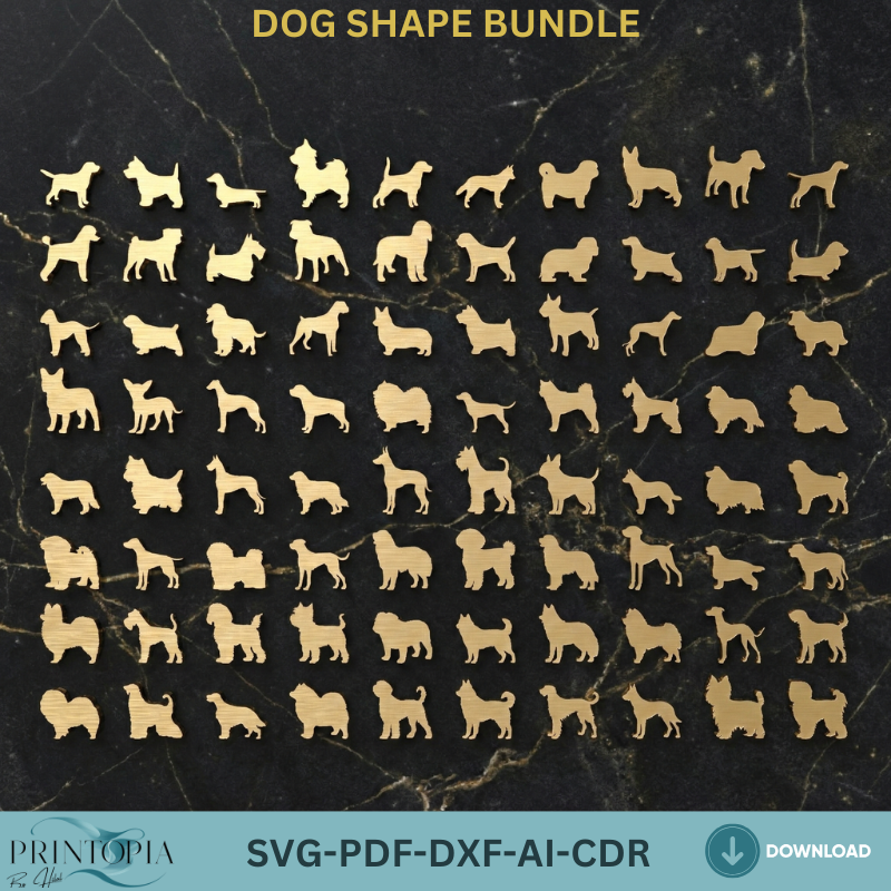 Dog Shape Silhouette Bundle Assorted Pet Breeds Outlines Laser Cutting Templates 330