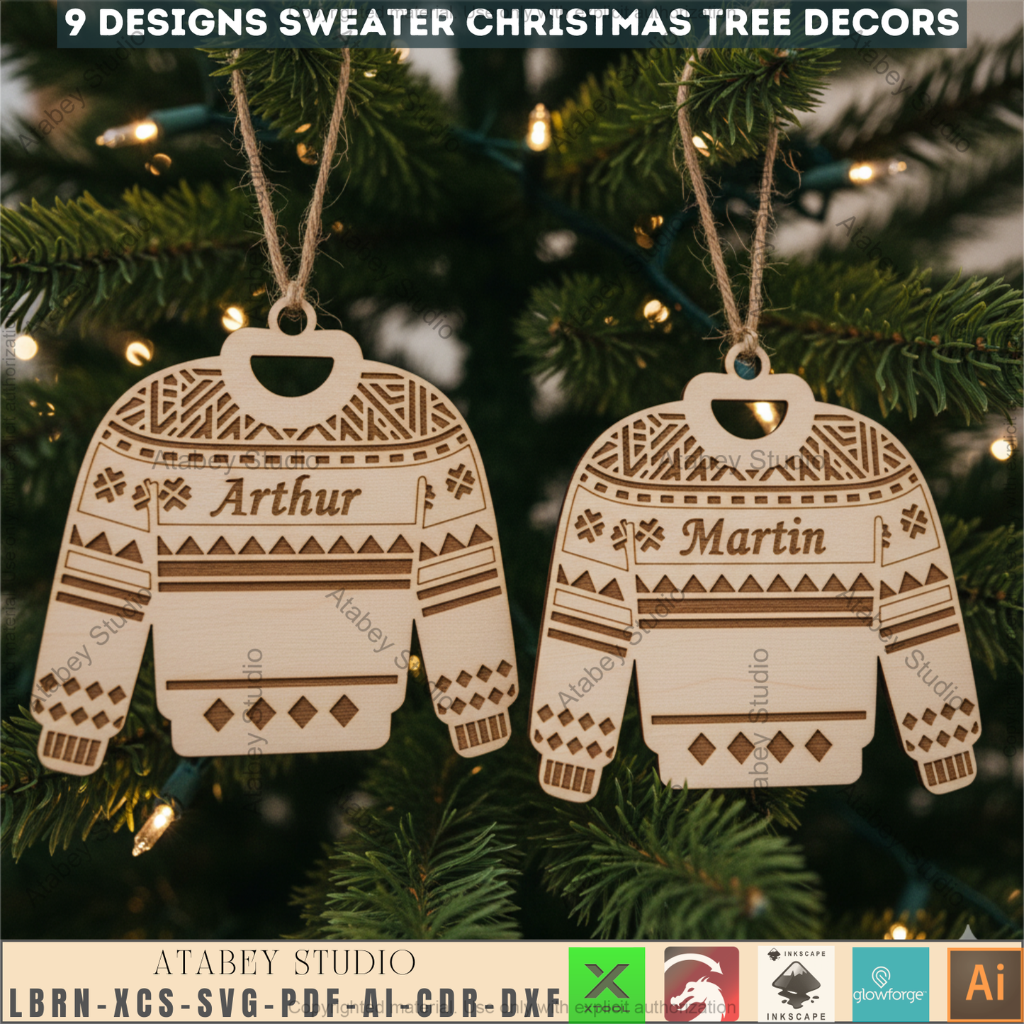Personalized Ugly Sweater Christmas Ornament Bundle | Family Name Laser Cut Templates | DIY Xmas Decor 971