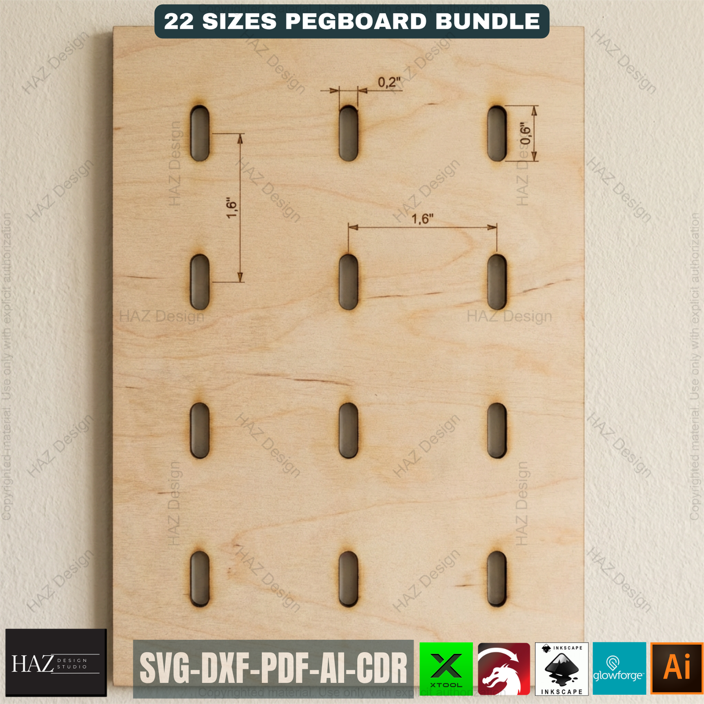 22 Size Pegboard Bundle Laser Cut Template, Ikea Skadis Compatible Wall Organizer 522