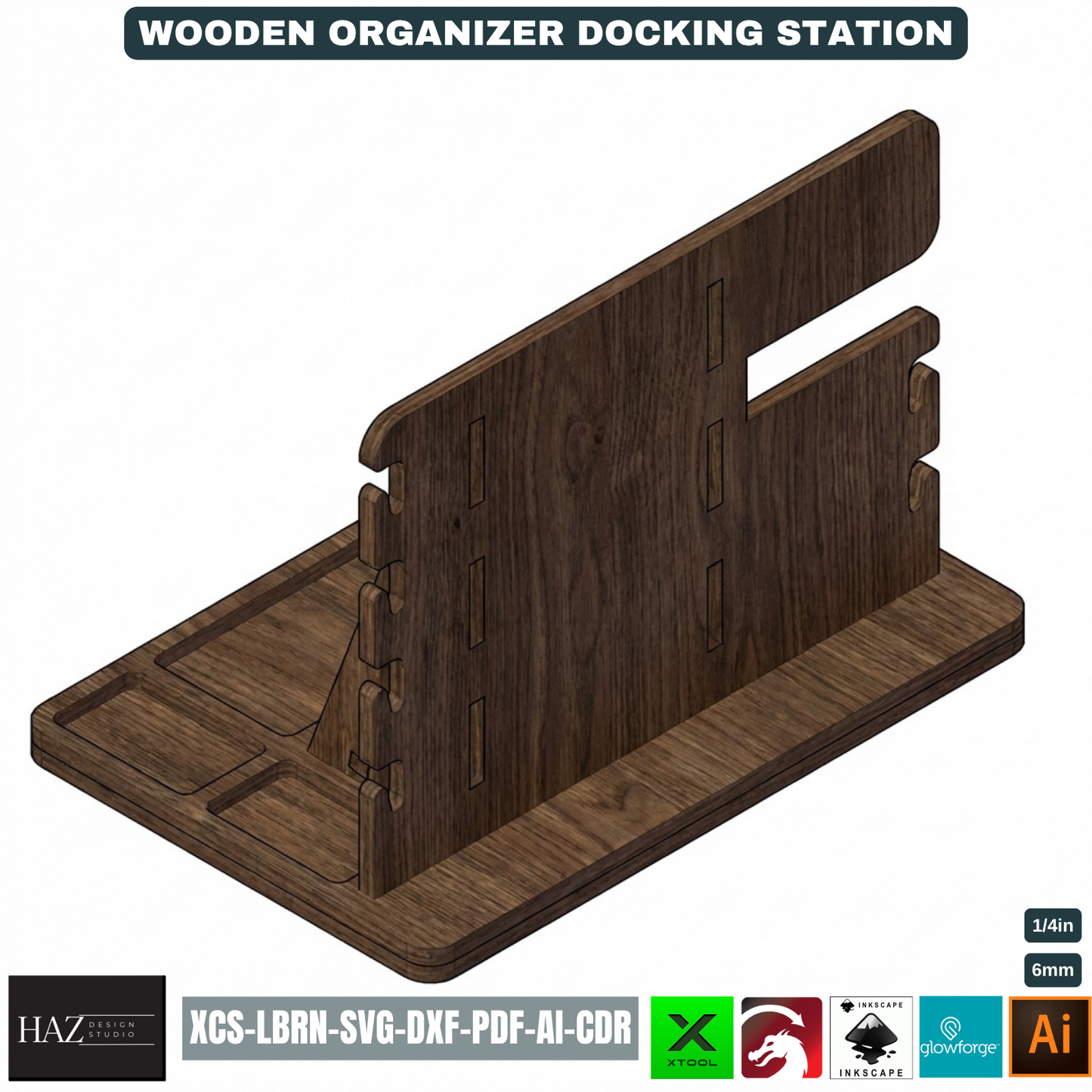 Wooden Docking Station Desk Organizer Phone Stand Men's Gift Bedside Organizer Wood Catchall Tray 530