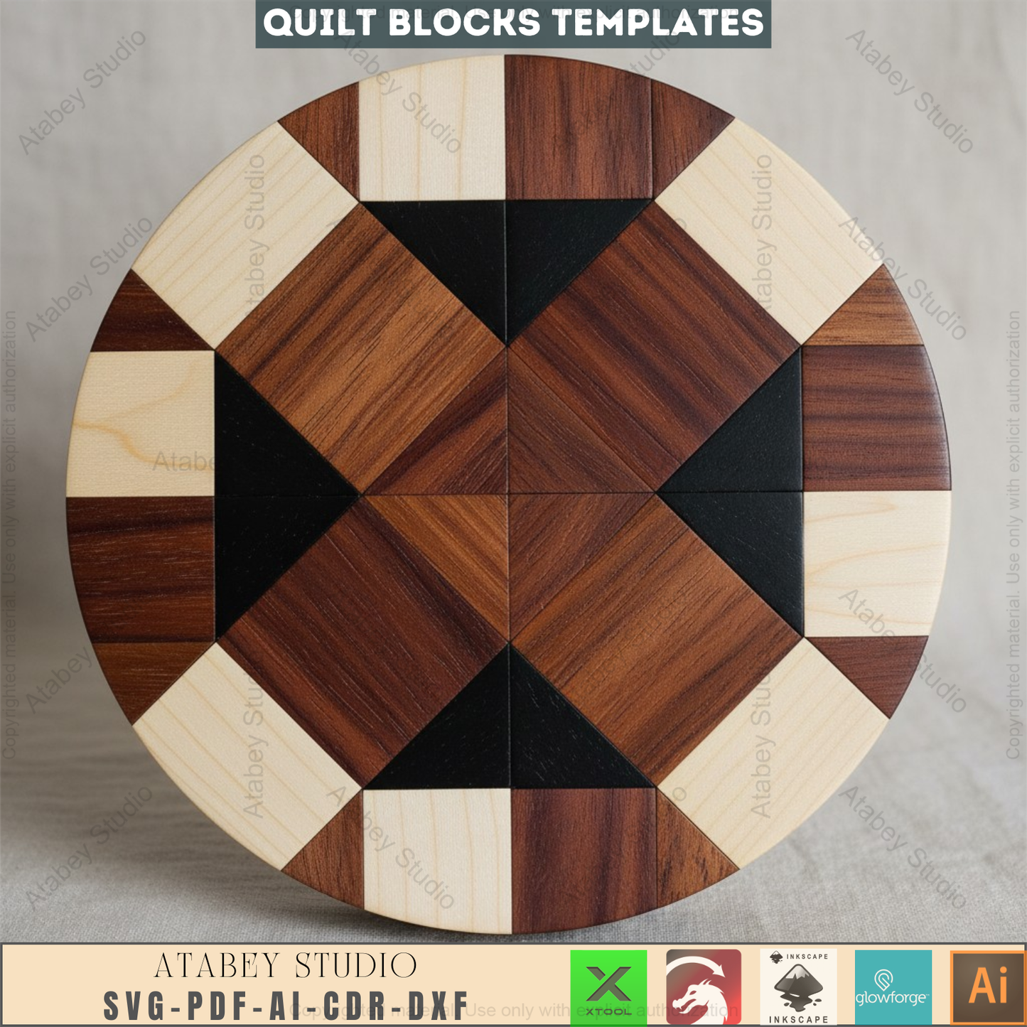 Geometric Quilt Block Patterns for Laser Cutting | Modern Barn Quilt SVG Templates | Printable Abstract Art Mosaic Craft Designs 964