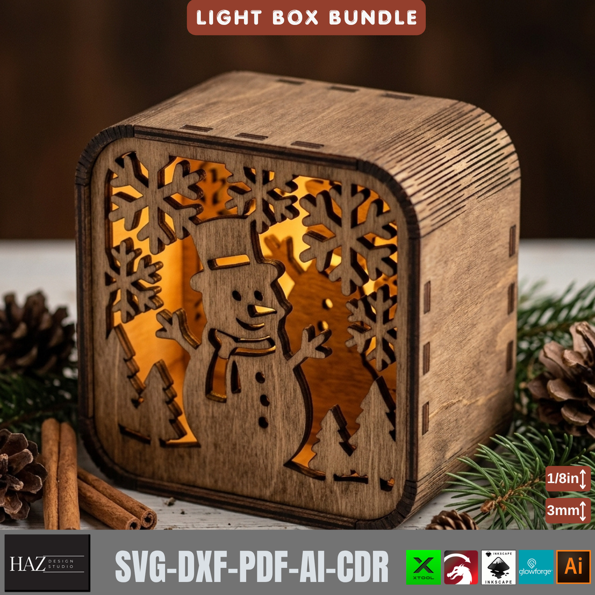 16 Rustic Christmas Shadow Box Night Light, Layered Snowman Cabin Lantern Plans, Holiday Mantel Decor 576