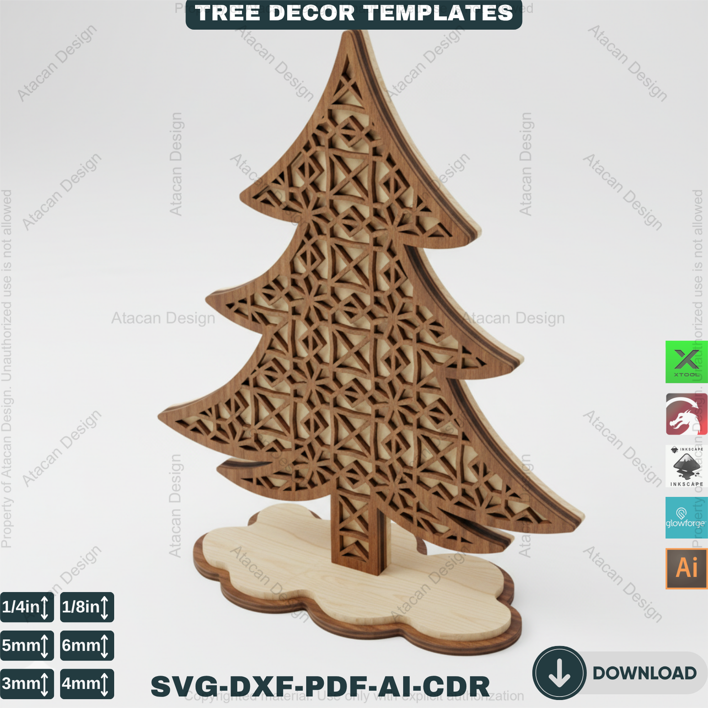 3D Standing Christmas Tree Decor Bundle | Laser Cut Wooden Tree Ornaments | Holiday Table Decoration | Xtool Craft Template 909