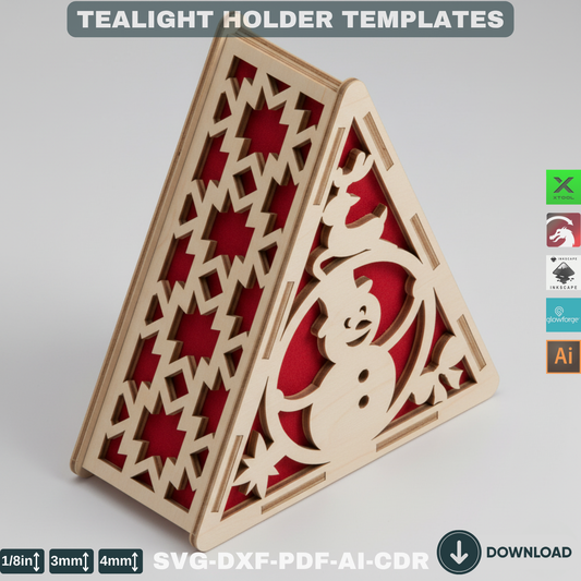 Christmas Lantern SVG Laser Cut Files – Snowman, Reindeer & Winter Wonderland Ornament Template 781