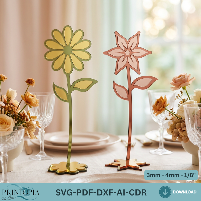 Standing Flower Templates Acrylic Rose Daisy Table Decor Wooden Floral Centerpiece 328