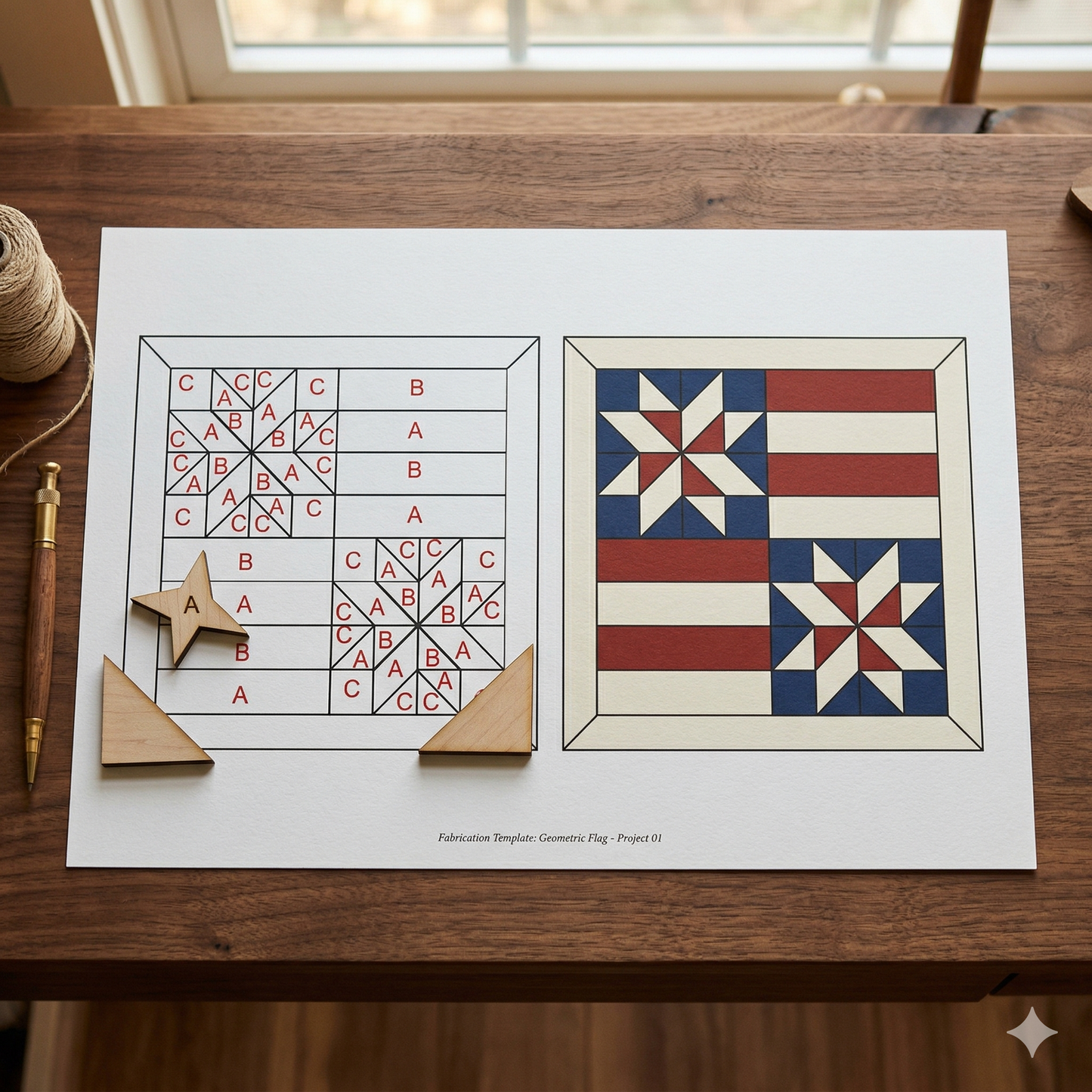 Patriotic Americana Quilt Block Wall Art Laser Cut Template Fourth of July Wooden Flag Pattern 999