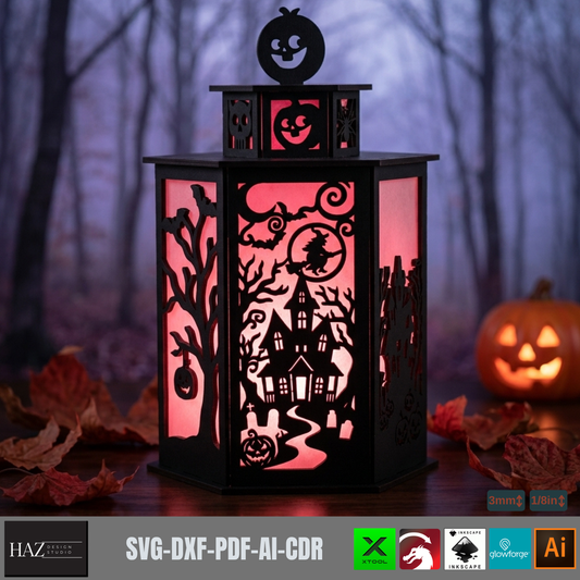Halloween Haunted House Lantern Spooky Witch Candle Holder Wooden Pumpkin Centerpiece Table Decor