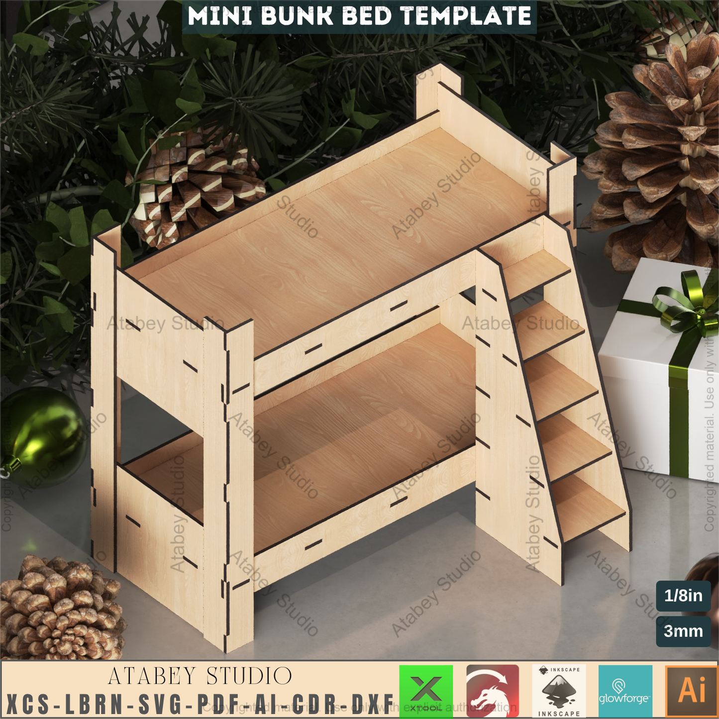 DIY Bunk Bed Laser Plan, Digital Loft Bed Template for CNC, Miniature Dollhouse Furniture Craft File