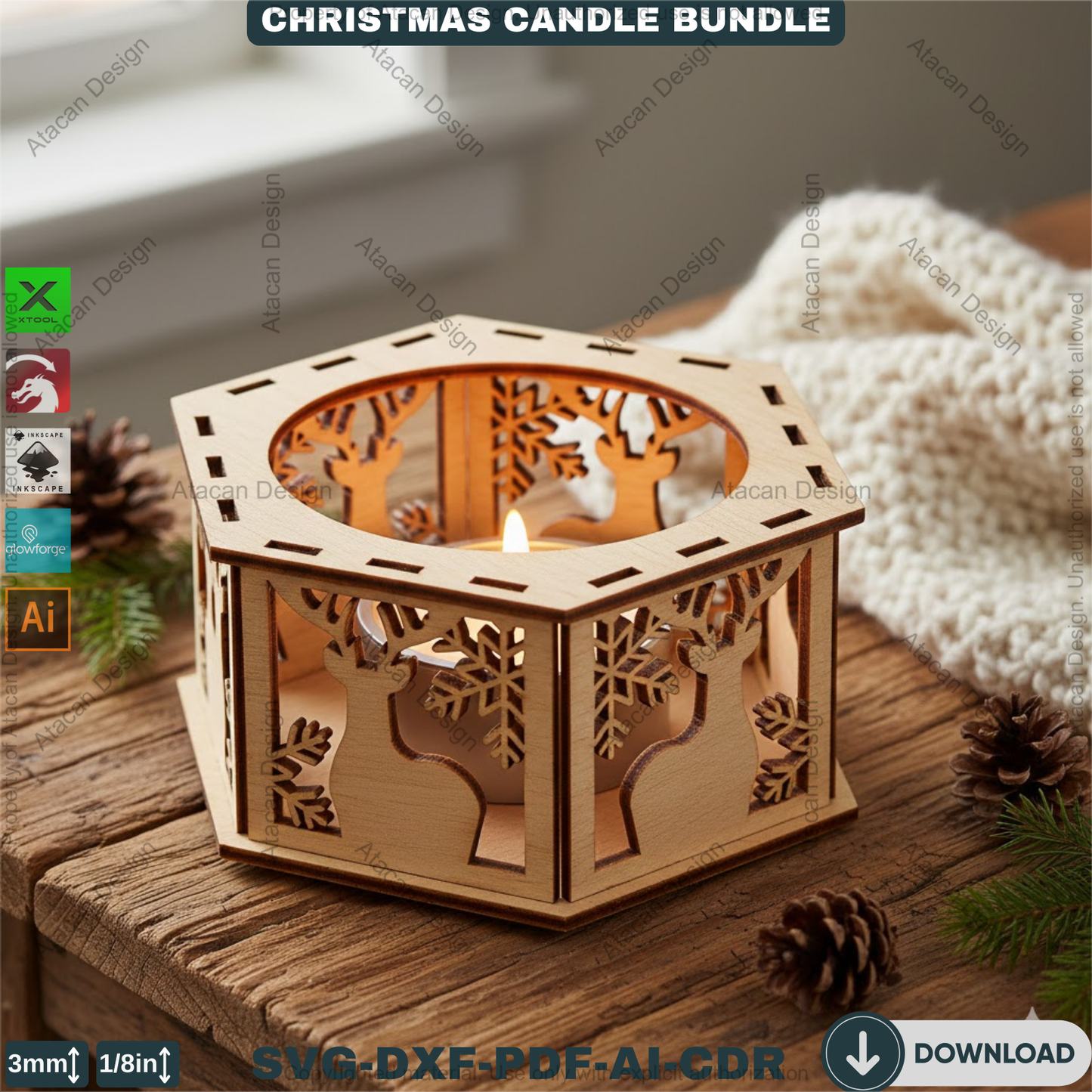 Christmas Tealight Box Bundle - Laser Cut Lantern Templates, Glowforge Xtool SVG Files 924