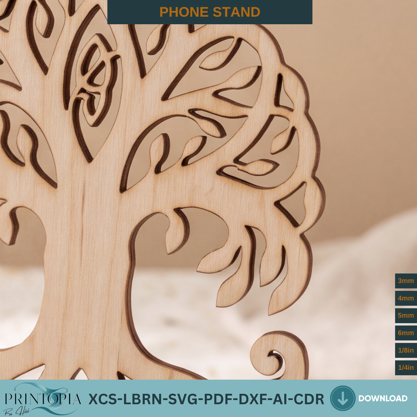 Celtic Tree of Life Wooden Phone Stand Laser Cut File SVG DXF Template