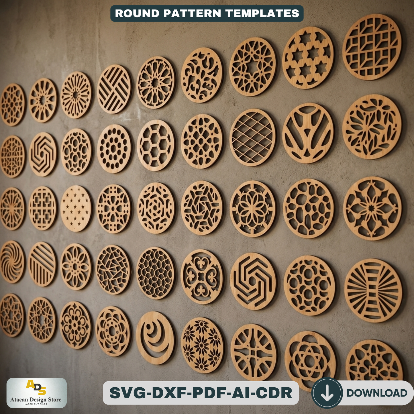 40 Coaster Svg Bundle, Wall Hanging laser cutting file, Laser Cut Vector Files, Coaster Templates 506