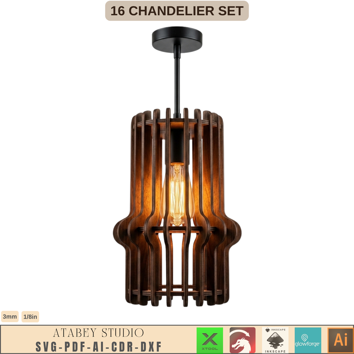 16 Wooden Chandelier Laser Cut Pendant Lamp Shade Templates Plywood Hanging Light