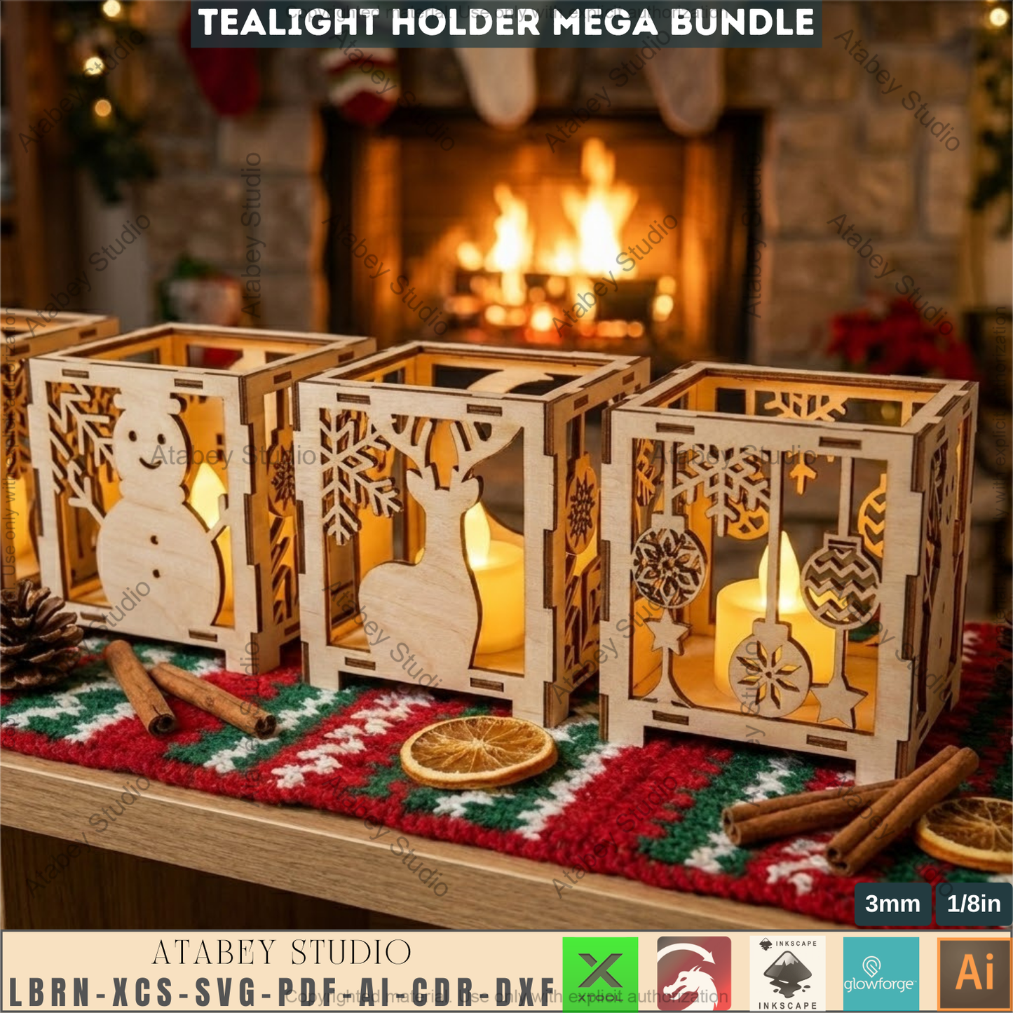 Christmas Tealight Holder Mega Bundle Laser Cut Lanterns | Wooden Candle Box Templates 981
