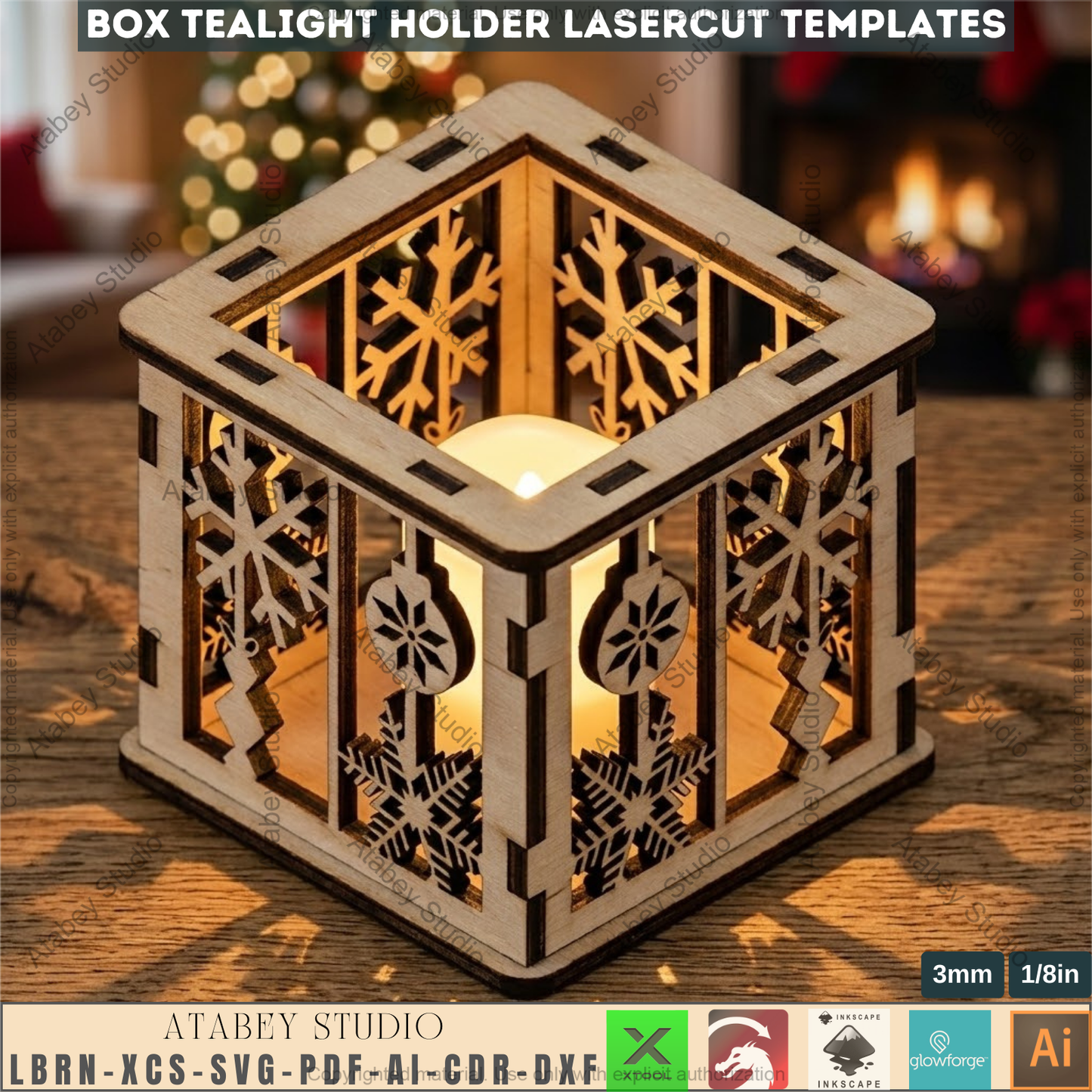 Christmas Tealight Lantern Box Laser Cut Templates,Holiday Candle Holder, Tabletop Decor SVG Files 972