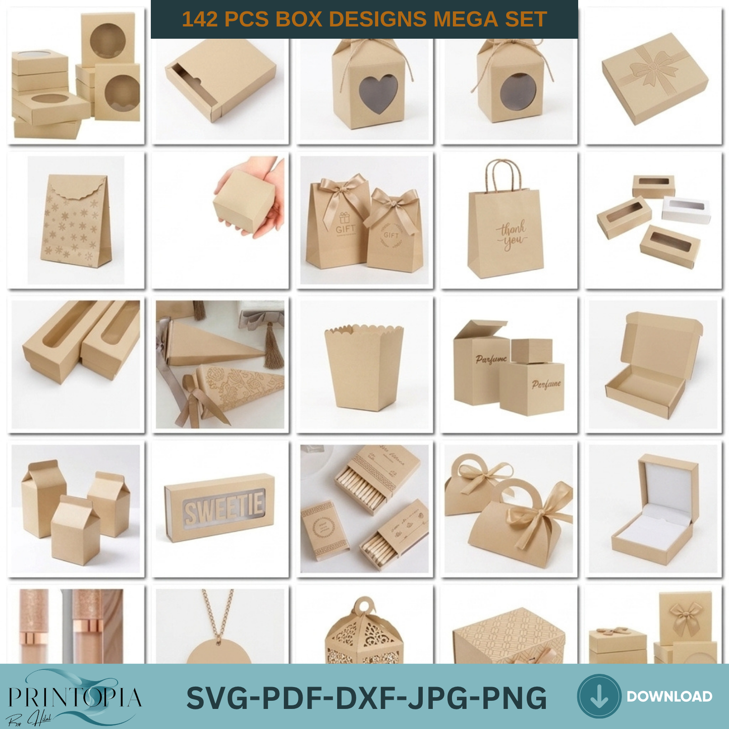 142 Box SVG Bundle Laser Cut Gift Box Templates PDF DXF Cutting Files