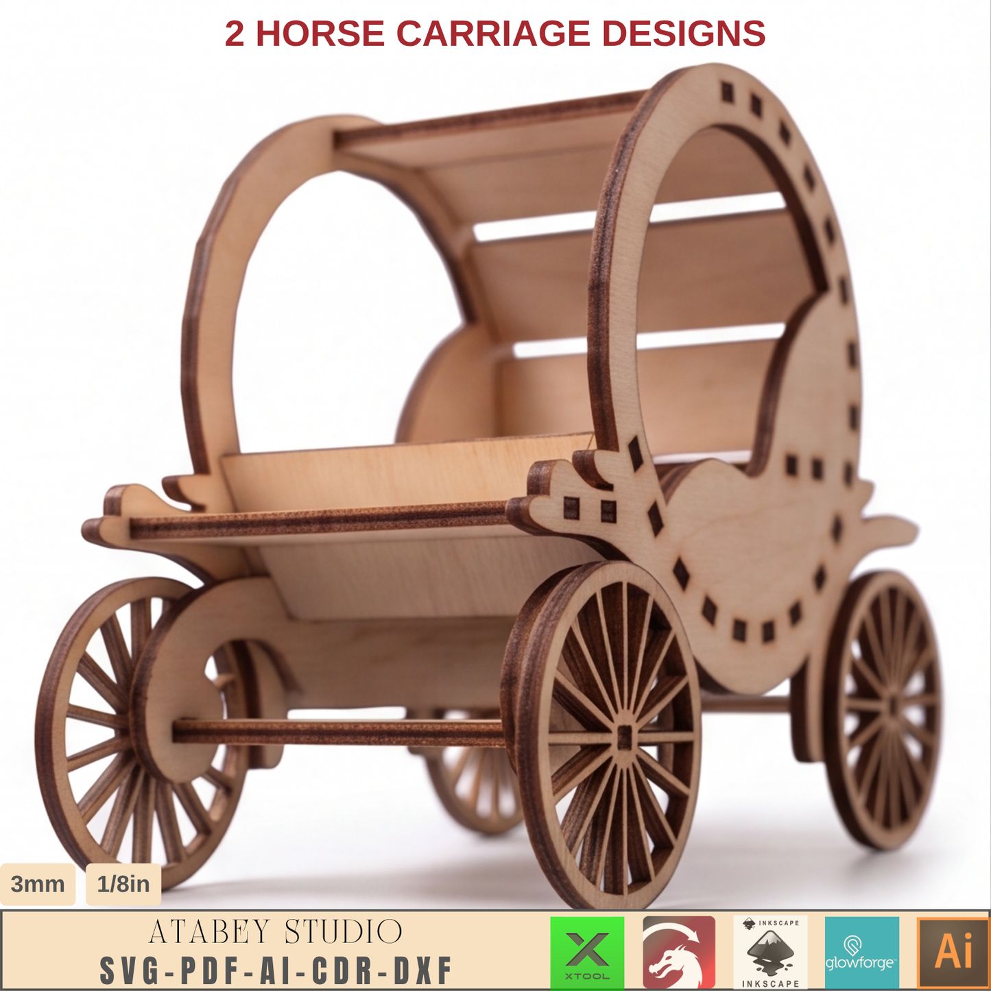 Wooden Horse Carriage Laser Cut Template, 2 Designs, SVG DXF AI PDF CDR Files