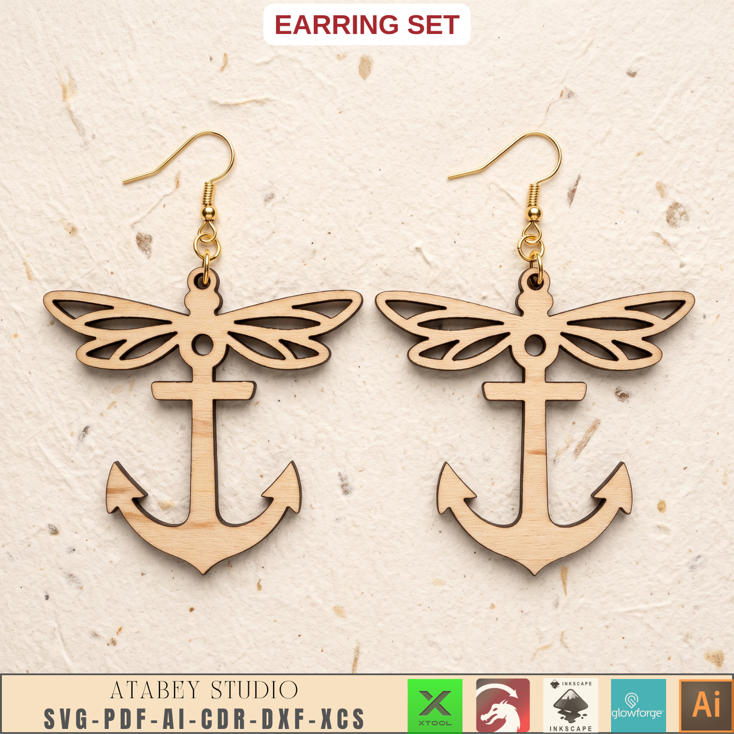 Wooden Bee Butterfly Leaf Earring Templates for Laser Cut Jewelry DIY Plywood Pattern Bundle