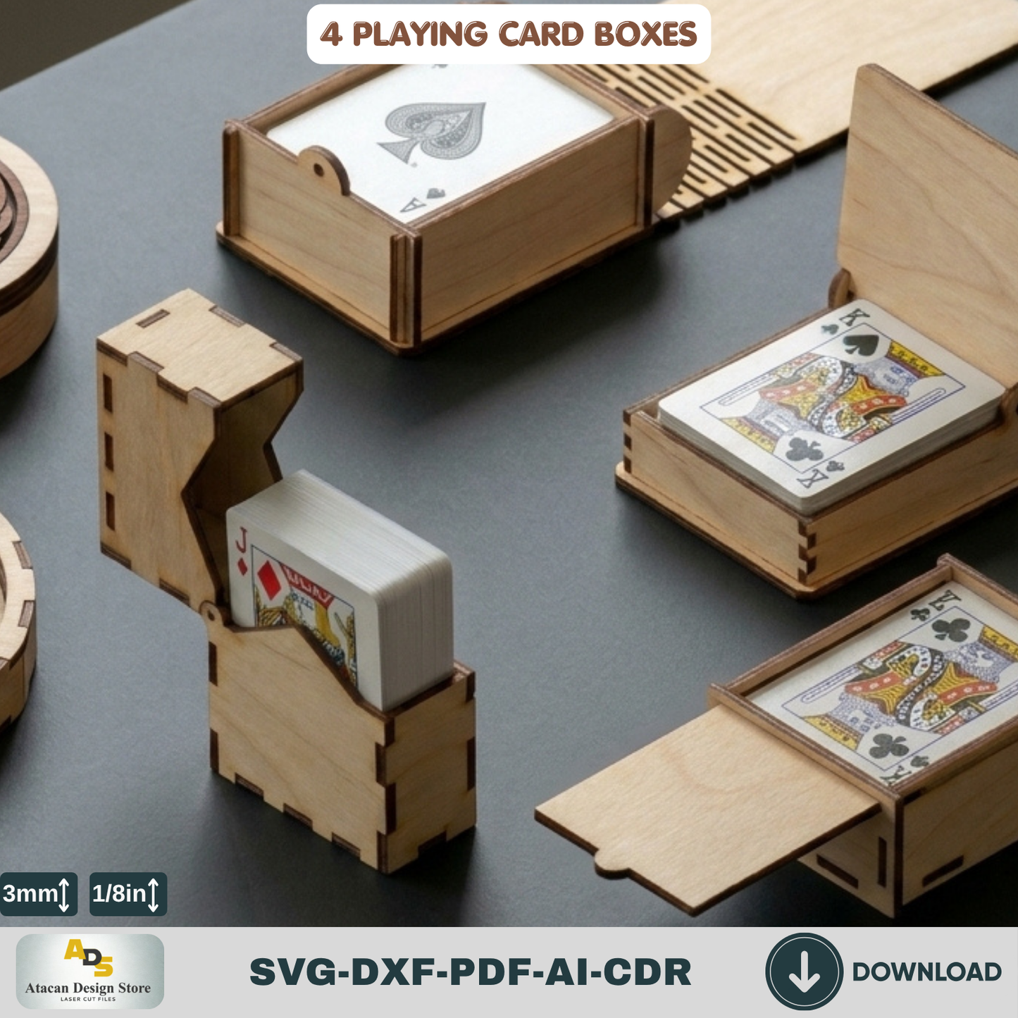 Laser Cut Playing Card Box Template Wooden Poker Deck Holder Laser Cut Deck Case Design