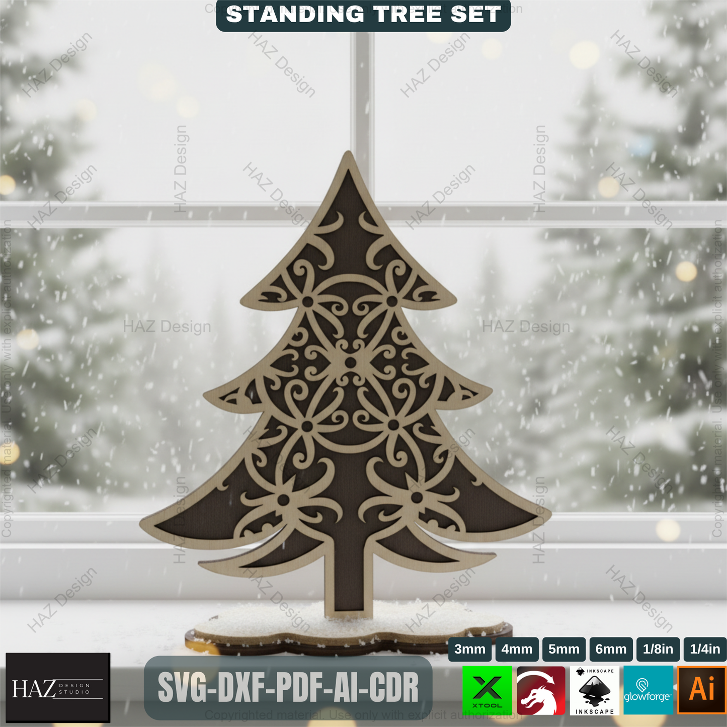 Laser Cut Christmas Tree Bundle, 3D Standing Holiday Decor, Wooden Shelf Sitter Files, 3D Holiday Trees 492