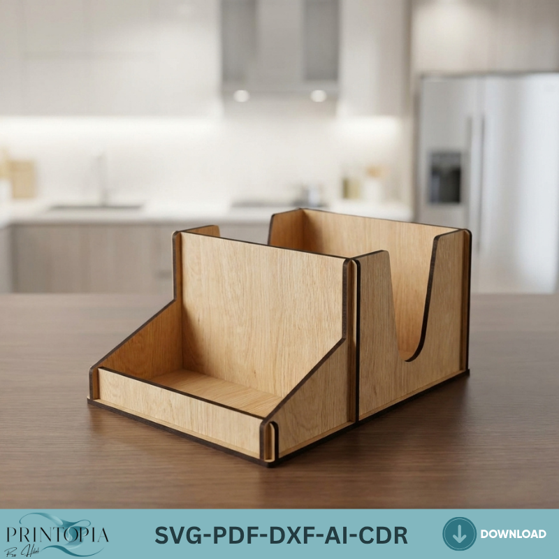 Kitchen Napkin Holder and Spice Rack Laser Cut File Kitchen Countertop Organizer Oil Bottle Stand