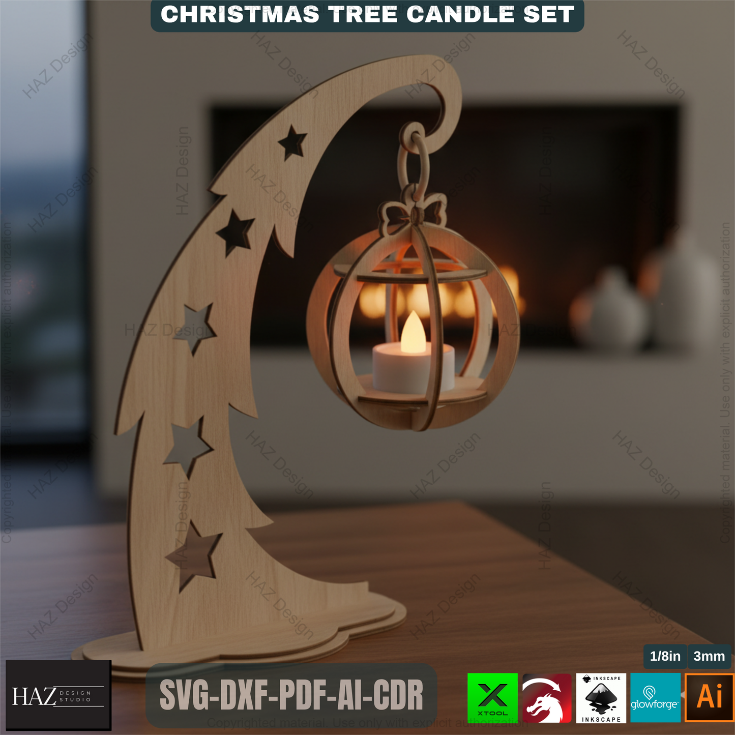 Title: Christmas Tree Tealight Holders Laser Cut Files Wooden Ornament Candle Stands Xmas Decor Templates Glowforge Xtool SVG 494