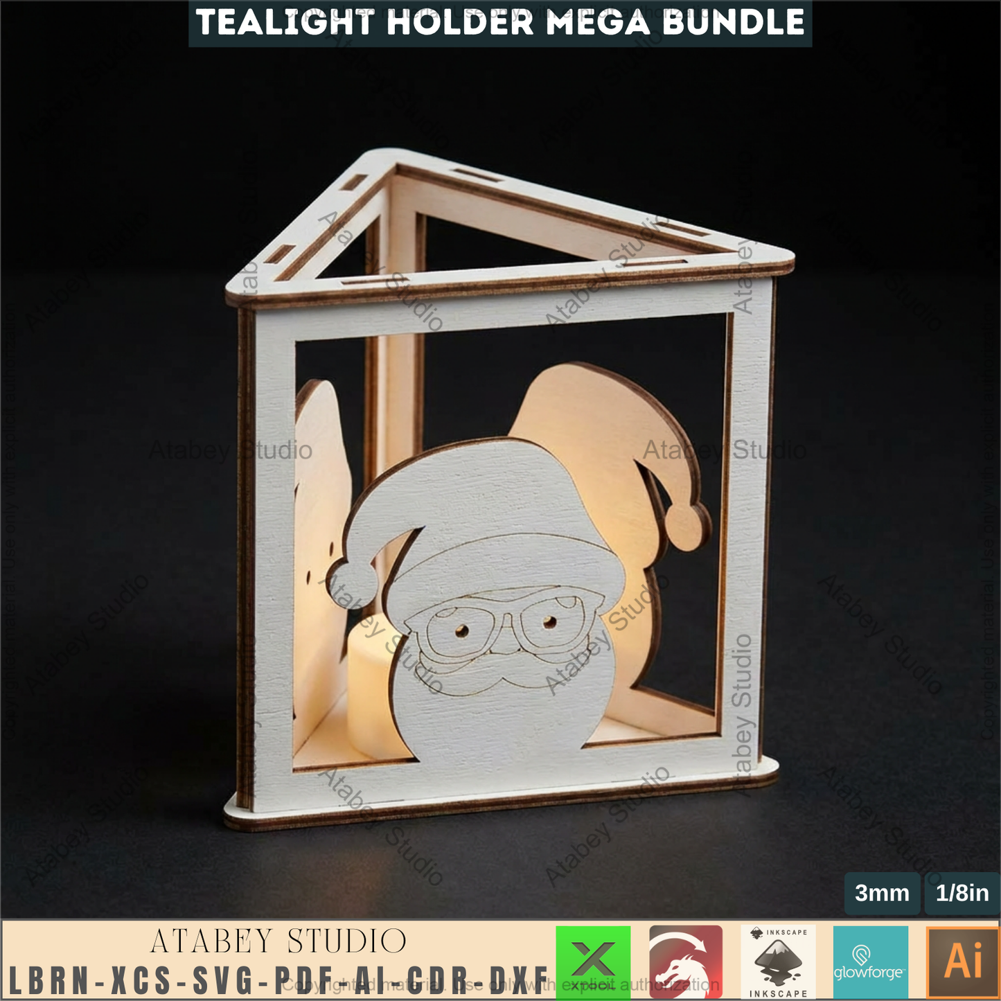 Christmas Tealight Holder Bundle Laser Cut Files, Cute Santa Reindeer Gnome Lanterns, Triangle Candle Box 982