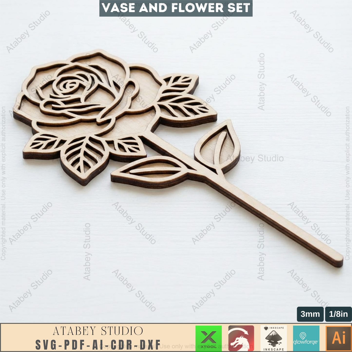 Laser Cut Wooden Vase with Flowers SVG Bundle - 5 Elegant Vases & 6 Wildflower Designs, 3D Layered Floral Table Decor 984