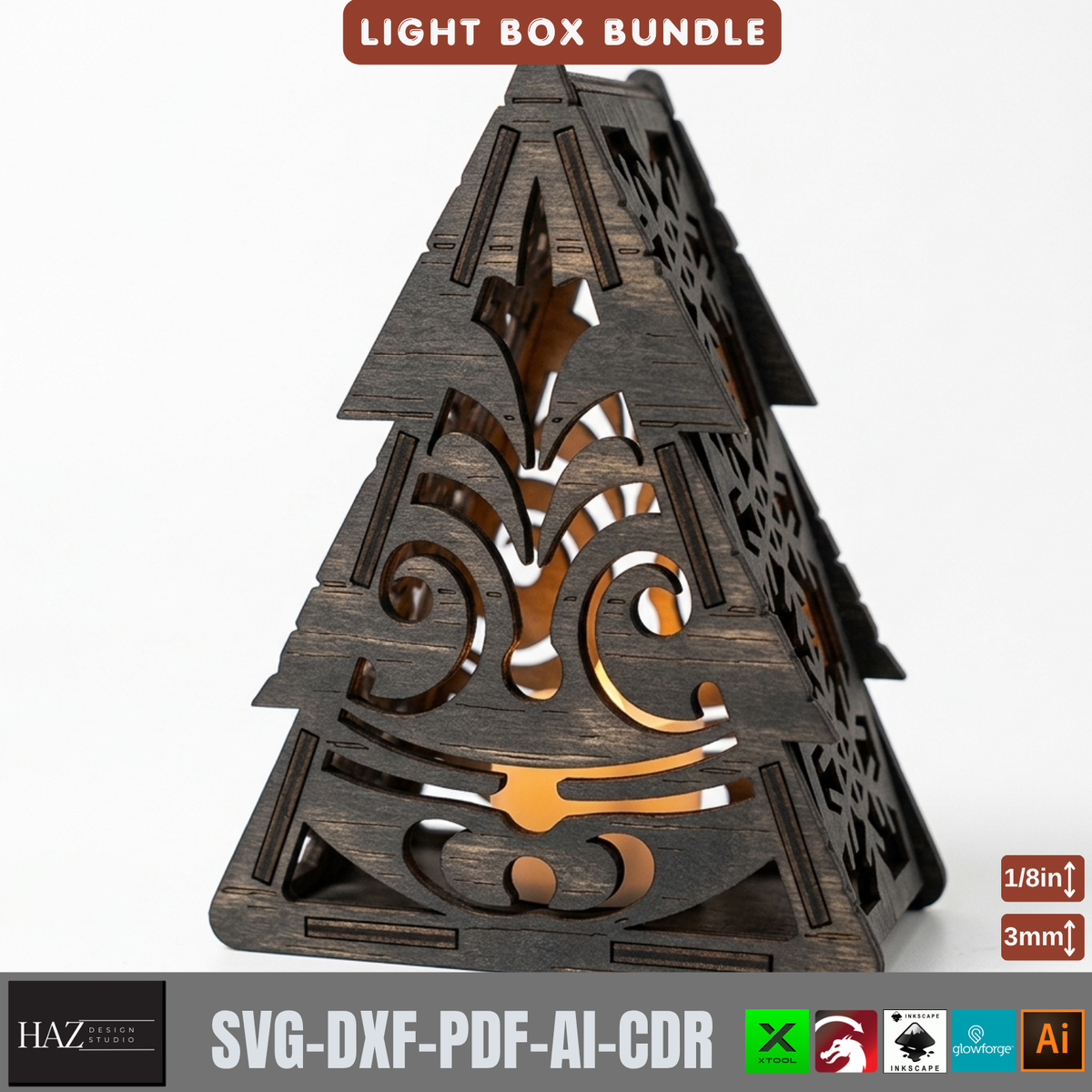 Wooden Christmas Light Box SVG Bundle, 9 Tealight Candle Holder Templates, Laser Cut Xmas Decor 580
