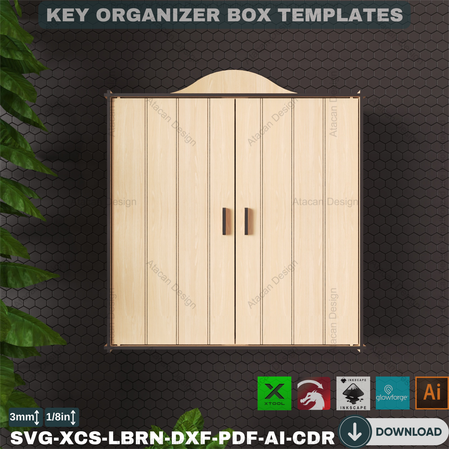 Laser Cut Key Storage Box Plans | 2 Modern Designs, DIY Wall Key Holder, Home Organizer 887