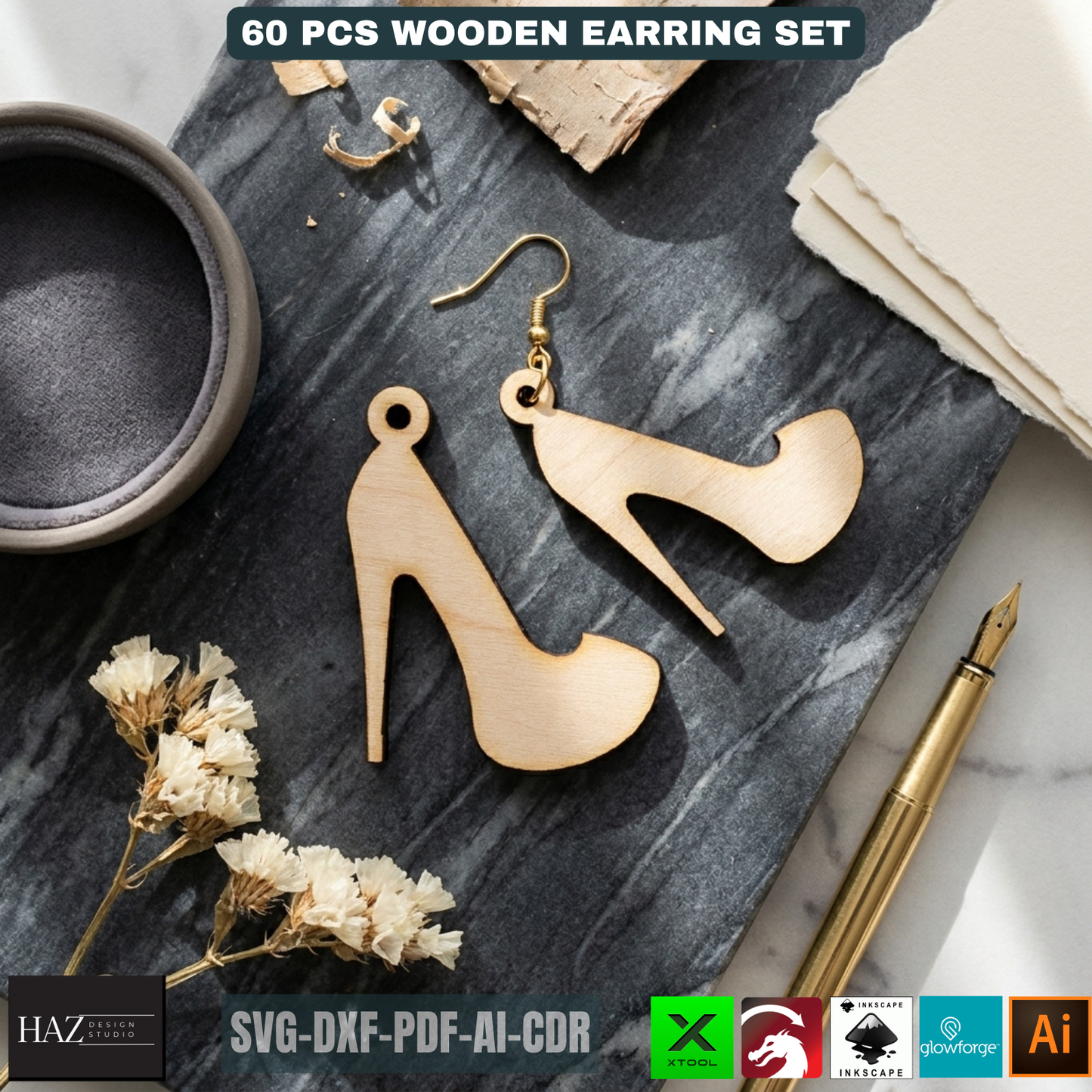 60 Wooden Earring Laser Cut Files SVG Bundle Jewelry Templates Plywood Jewelry Shapes